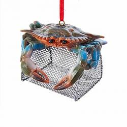 Blue Crab with Wire Cage Ornament