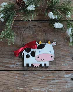 Engraved Rustic Wood with bark Brahman Cow Christmas Ornament 