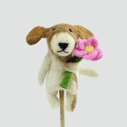 Dog with Flower Finger Puppet