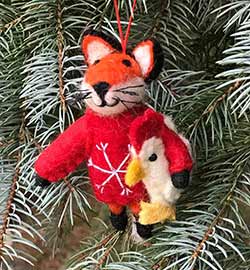 Fox in Red Sweater Wool Ornament