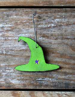 Green Witch Hat Ornament with Star