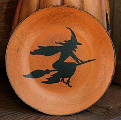 Orange Distressed Mini Plate with Flying Witch