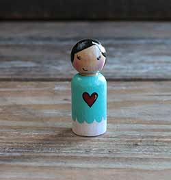 Red Heart Girl Peg Doll (or Ornament)