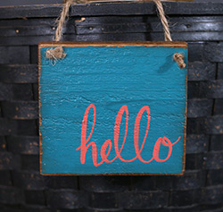 Teal Hello Wood Sign Ornament