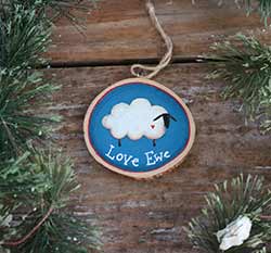Blue Love Ewe Sheep Wood Slice Ornament (Personalized)