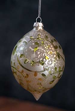 White/Green Antiqued Ornament - Drop