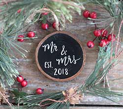 Mr & Mrs with Year Wood Slice Ornament (Personalized)