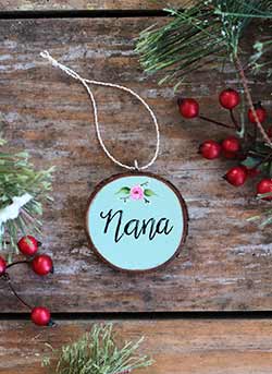 Nana with Rose Wood Slice Ornament (Personalized)