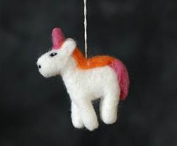Felt Unicorn Ornament - Pink/Orange