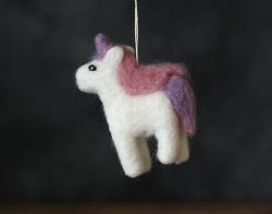 Christmas Ornament Unicorn Felted Wool Pastel Colors 5 inch Abbott Collection 