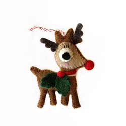 Reindeer with Holly Ornament