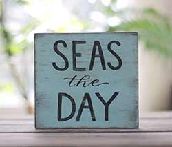 Seas the Day Wood Sign - Blue