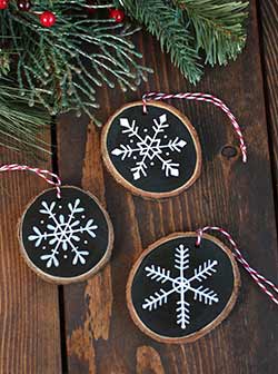 Snowflake Wood Slice Ornament - Black