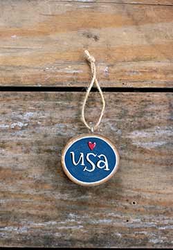 USA with Heart Wood Slice Ornament (Personalized)