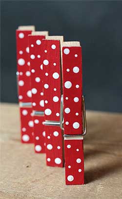 Red and White Polka Dot Clothespins (Set of 4)