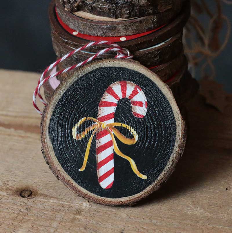 Hand Painted Personalized Folk Art Candy Cane Ornament at The Weed Patch
