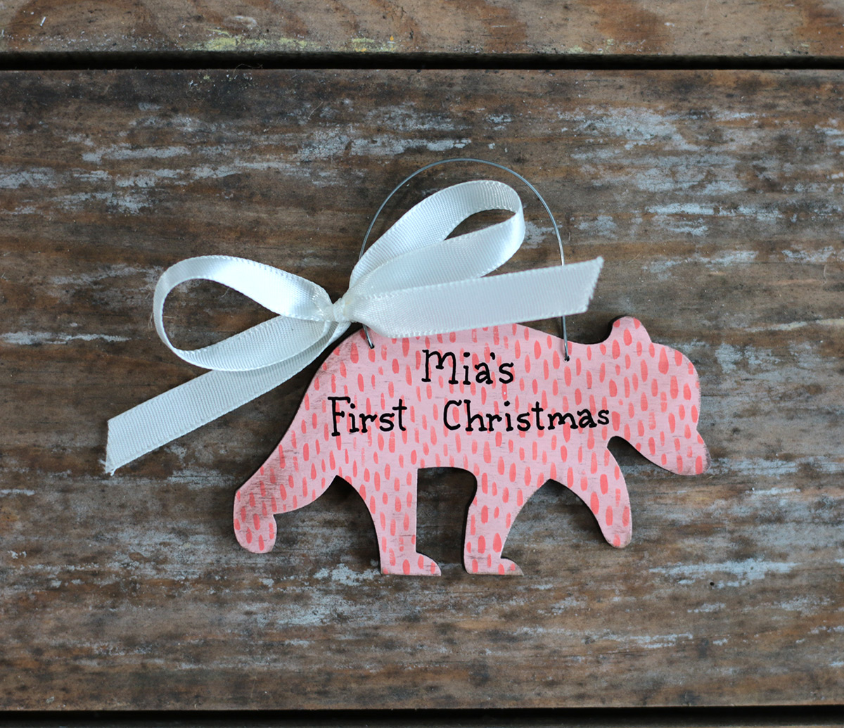 Baby Bear Personalized Girl Christmas Ornament at The Weed Patch